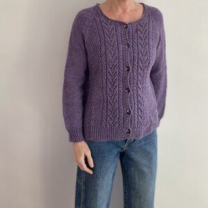 Vintage Lilac Wool Knit Cardigan | Handmade Cable Lace Sweater (M/L)